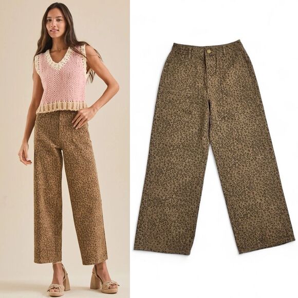 Altar'd State Nash Cheetah Animal Print Wide Leg Pants S Boho High Waist - Picture 1 of 9